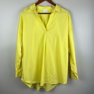 J.Jill Woman’s Large Cotton Tunic V-Neck Long Sleeve Collar Yellow